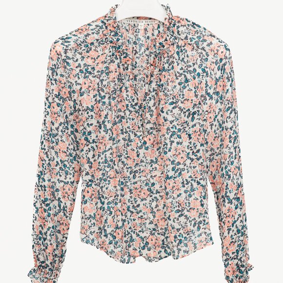Veronica Beard Antonette White Floral-Print Silk Ruffled Blouse - Picture 2 of 10